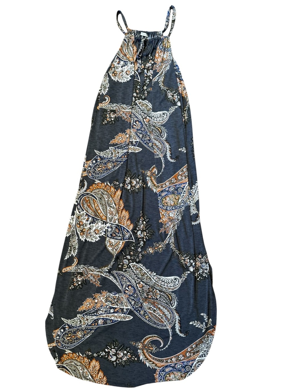 Casual Boho Style Paisley Halter Maxi in Charcoal, Rust and Cream. Size L - Picture 8 of 8